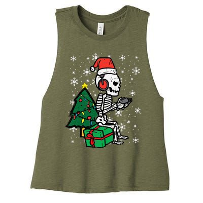 Gamer Skeleton Santa Christmas Gaming Women's Racerback Cropped Tank