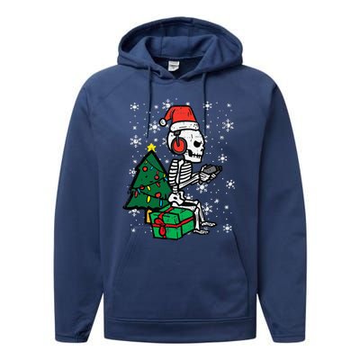 Gamer Skeleton Santa Christmas Gaming Performance Fleece Hoodie