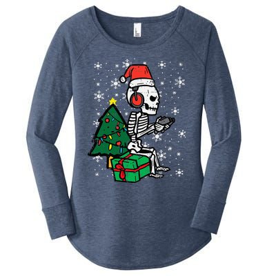 Gamer Skeleton Santa Christmas Gaming Women's Perfect Tri Tunic Long Sleeve Shirt