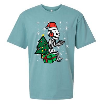 Gamer Skeleton Santa Christmas Gaming Sueded Cloud Jersey T-Shirt