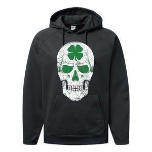 Green Shamrock Skull Irish Ireland ST PATRICKS DAY Gift Performance Fleece Hoodie