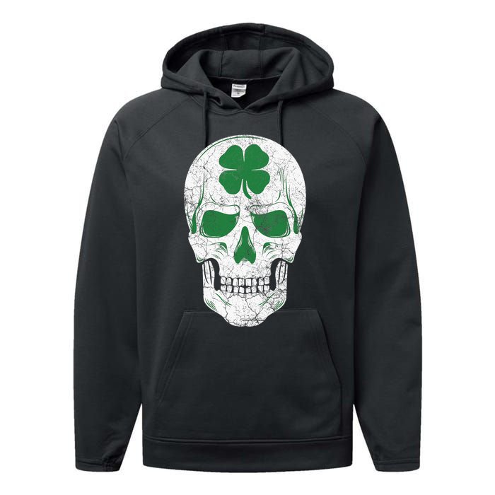 Green Shamrock Skull Irish Ireland ST PATRICKS DAY Gift Performance Fleece Hoodie