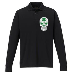 Green Shamrock Skull Irish Ireland ST PATRICKS DAY Gift Performance Long Sleeve Polo