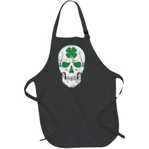 Green Shamrock Skull Irish Ireland ST PATRICKS DAY Gift Full-Length Apron With Pockets