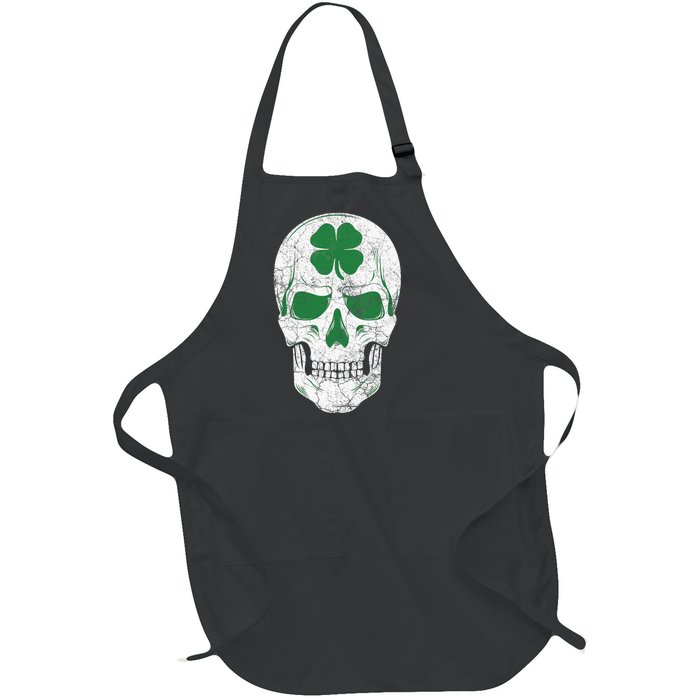 Green Shamrock Skull Irish Ireland ST PATRICKS DAY Gift Full-Length Apron With Pockets