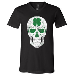 Green Shamrock Skull Irish Ireland ST PATRICKS DAY Gift V-Neck T-Shirt