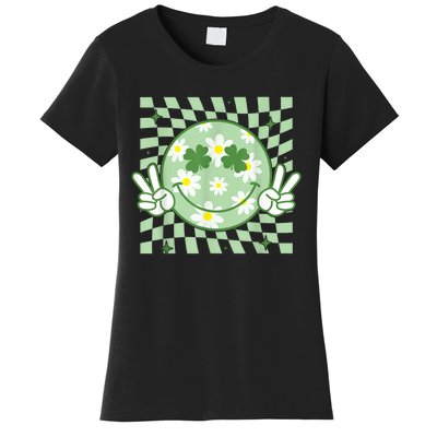 Groovy Shamrock Smile Face St Patricks Day Women's T-Shirt