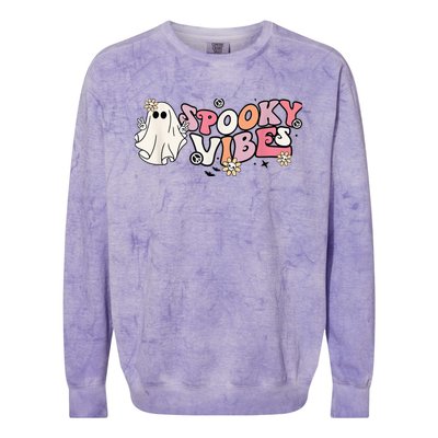 Groovy Stay Spooky Vibes Floral Boo Hippie Halloween 2 Sided Colorblast Crewneck Sweatshirt