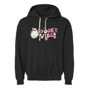 Groovy Stay Spooky Vibes Floral Boo Hippie Halloween 2 Sided Garment-Dyed Fleece Hoodie