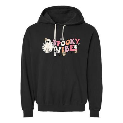 Groovy Stay Spooky Vibes Floral Boo Hippie Halloween 2 Sided Garment-Dyed Fleece Hoodie