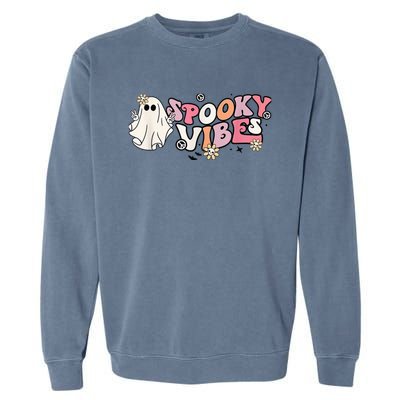 Groovy Stay Spooky Vibes Floral Boo Hippie Halloween 2 Sided Garment-Dyed Sweatshirt