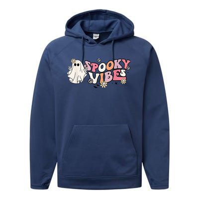 Groovy Stay Spooky Vibes Floral Boo Hippie Halloween 2 Sided Performance Fleece Hoodie