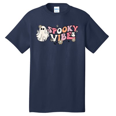 Groovy Stay Spooky Vibes Floral Boo Hippie Halloween 2 Sided Tall T-Shirt