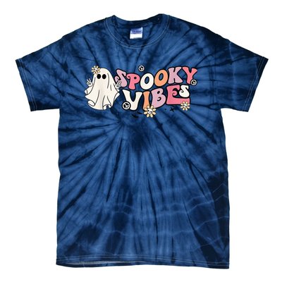 Groovy Stay Spooky Vibes Floral Boo Hippie Halloween 2 Sided Tie-Dye T-Shirt