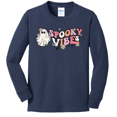 Groovy Stay Spooky Vibes Floral Boo Hippie Halloween 2 Sided Kids Long Sleeve Shirt