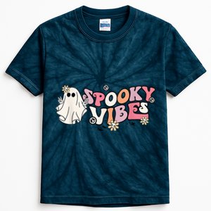 Groovy Stay Spooky Vibes Floral Boo Hippie Halloween 2 Sided Kids Tie-Dye T-Shirt