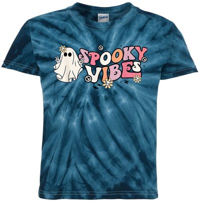 Groovy Stay Spooky Vibes Floral Boo Hippie Halloween 2 Sided Kids Tie-Dye T-Shirt