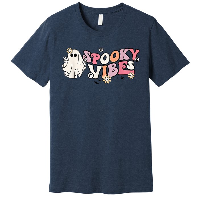 Groovy Stay Spooky Vibes Floral Boo Hippie Halloween 2 Sided Premium T-Shirt