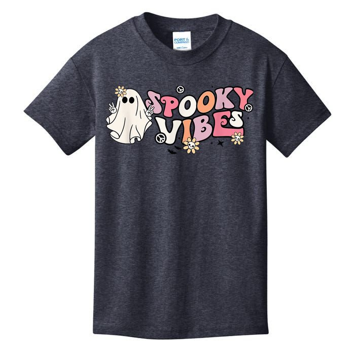 Groovy Stay Spooky Vibes Floral Boo Hippie Halloween 2 Sided Kids T-Shirt