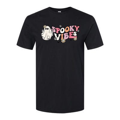 Groovy Stay Spooky Vibes Floral Boo Hippie Halloween 2 Sided Softstyle CVC T-Shirt