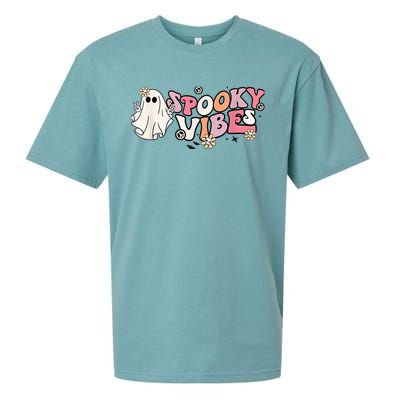 Groovy Stay Spooky Vibes Floral Boo Hippie Halloween 2 Sided Sueded Cloud Jersey T-Shirt