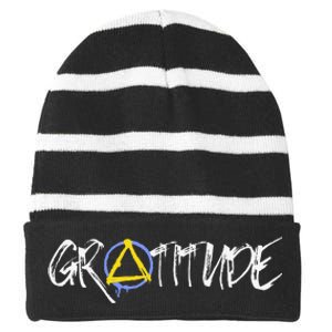 Gratitude Sobriety Symbol Striped Beanie with Solid Band