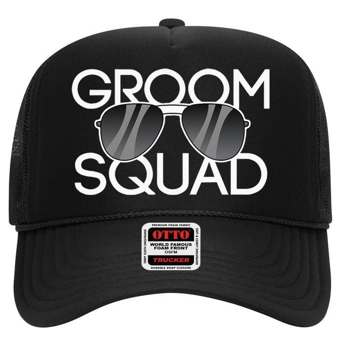 Groom Squad Sunglasses Wedding Bachelor Party High Crown Mesh Back Trucker Hat