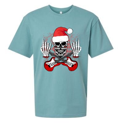 Guitar Santa Skull W Rock On Skeleton Hands Cool Christmas Gift Sueded Cloud Jersey T-Shirt