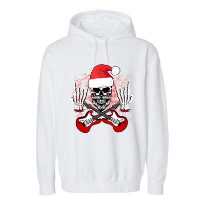 Guitar Santa Skull W Rock On Skeleton Hands Cool Christmas Gift Garment-Dyed Fleece Hoodie