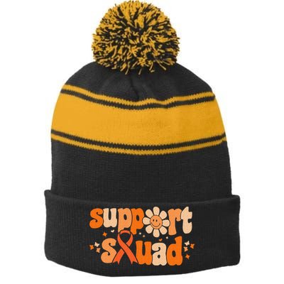 Groovy Support Squad Multiple Sclerosis Awareness Mom Women Stripe Pom Pom Beanie