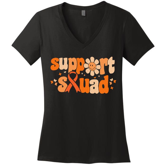 Groovy Support Squad Multiple Sclerosis Awareness Mom Women Women's V-Neck T-Shirt