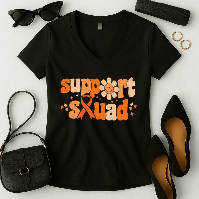 Groovy Support Squad Multiple Sclerosis Awareness Mom Women Women's V-Neck T-Shirt