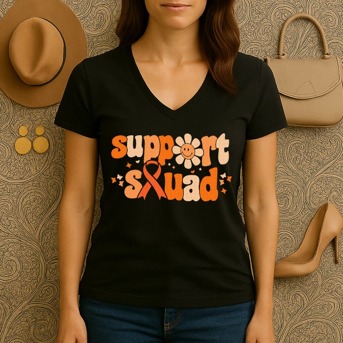 Groovy Support Squad Multiple Sclerosis Awareness Mom Women Women's V-Neck T-Shirt