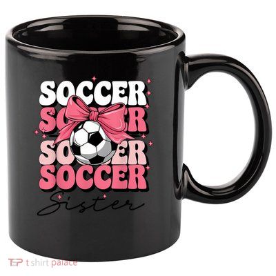 Groovy Soccer Sister Coquette Bow Soccer 11oz C Handle Ceramic Mug