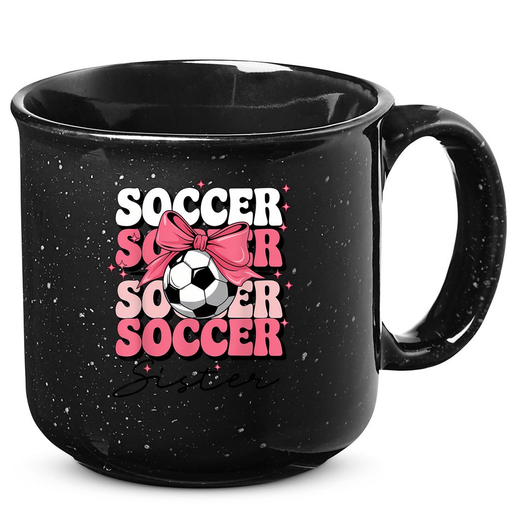 Groovy Soccer Sister Coquette Bow Soccer 15oz Campfire Ceramic Mug