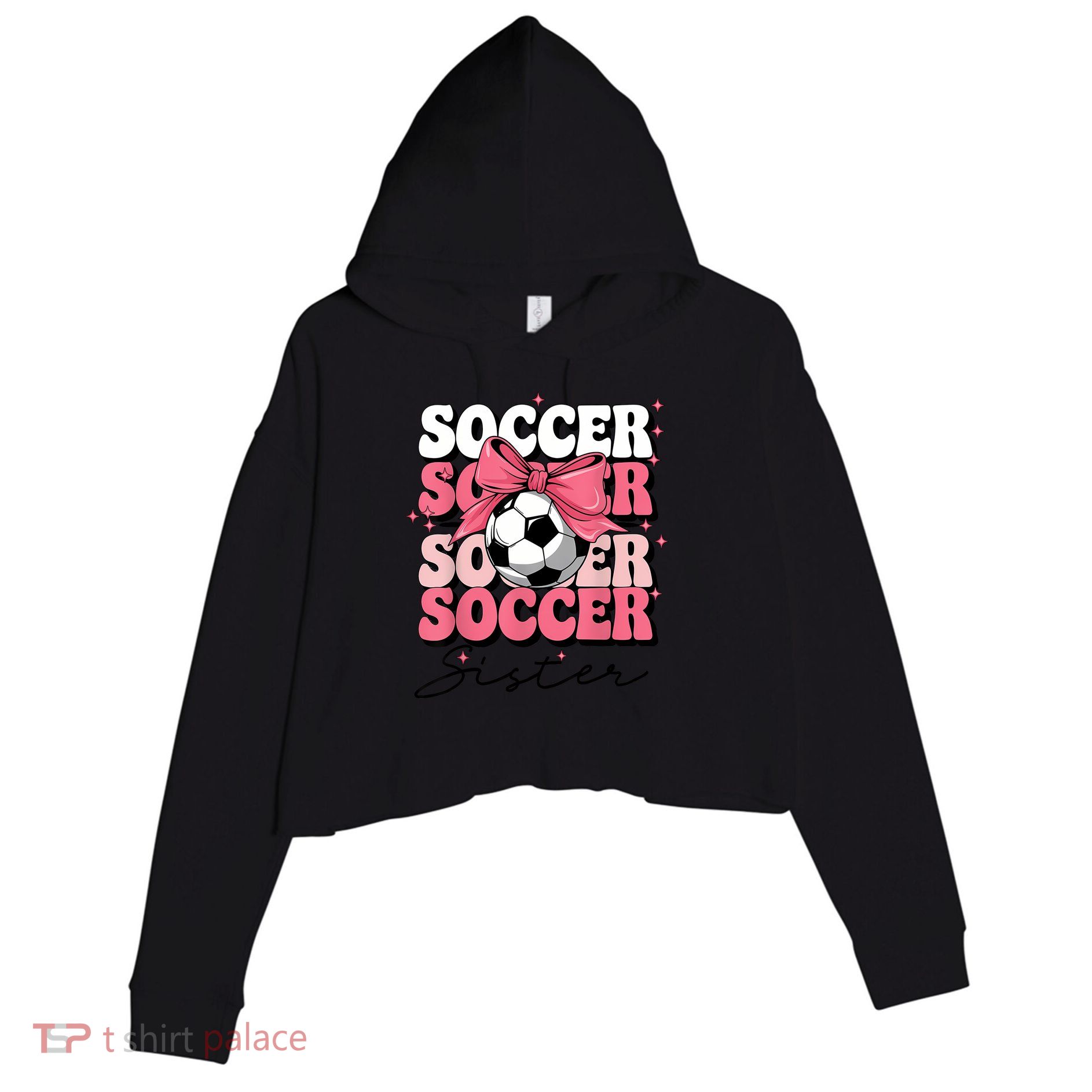 Groovy Soccer Sister Coquette Bow Soccer Crop Fleece Hoodie