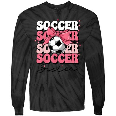 Groovy Soccer Sister Coquette Bow Soccer Tie-Dye Long Sleeve Shirt