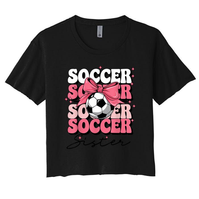 Groovy Soccer Sister Coquette Bow Soccer Women's Crop Top Tee