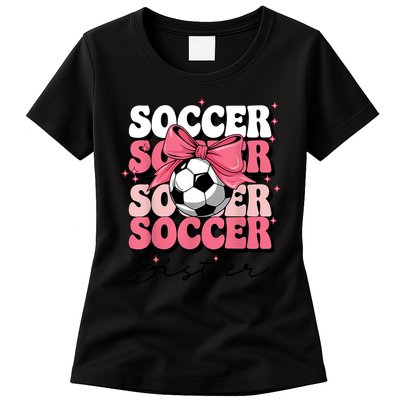 Groovy Soccer Sister Coquette Bow Soccer Womens T-Shirt