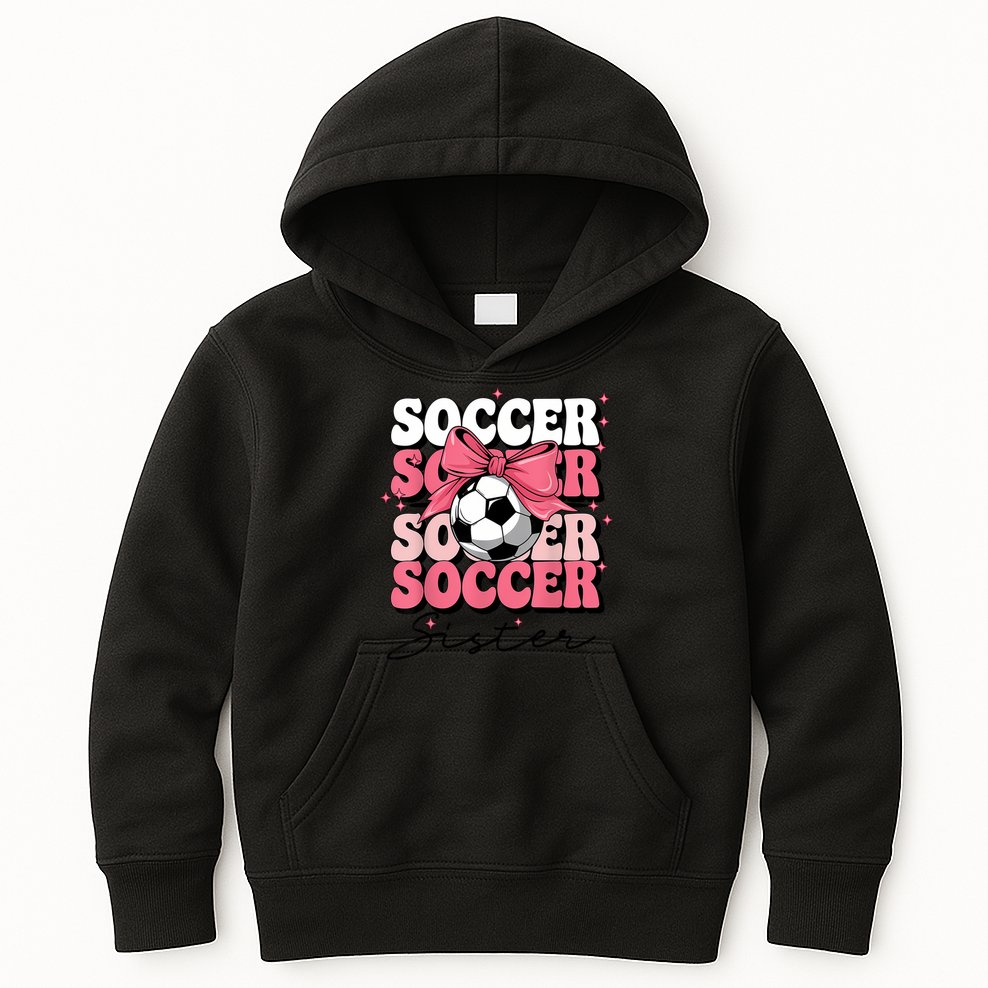 Groovy Soccer Sister Coquette Bow Soccer Kids Hoodie