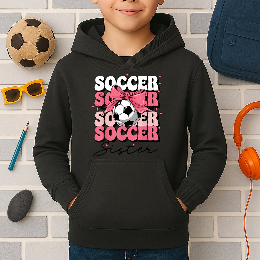 Groovy Soccer Sister Coquette Bow Soccer Kids Hoodie