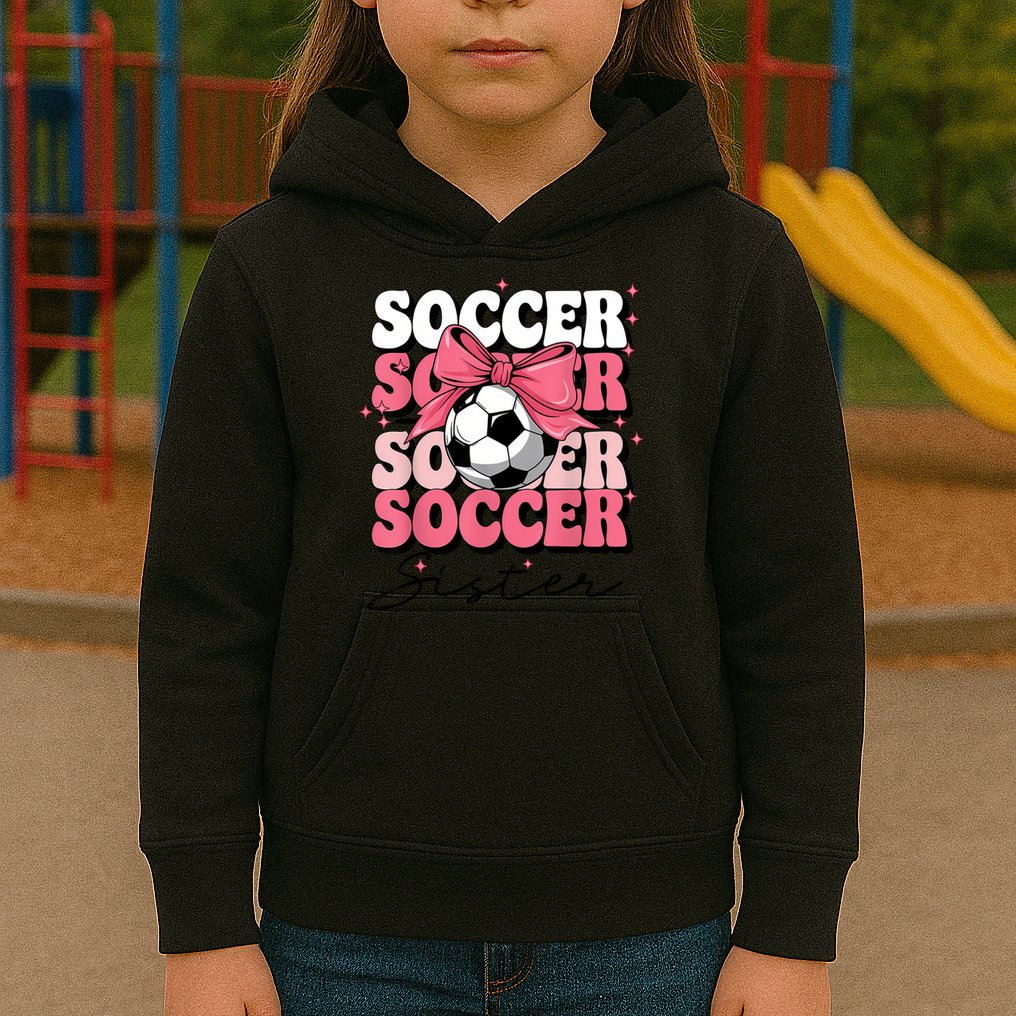 Groovy Soccer Sister Coquette Bow Soccer Kids Hoodie