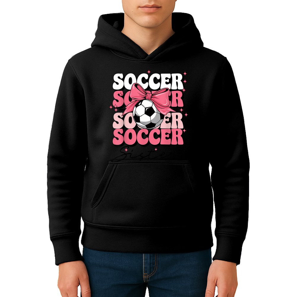 Groovy Soccer Sister Coquette Bow Soccer Kids Hoodie