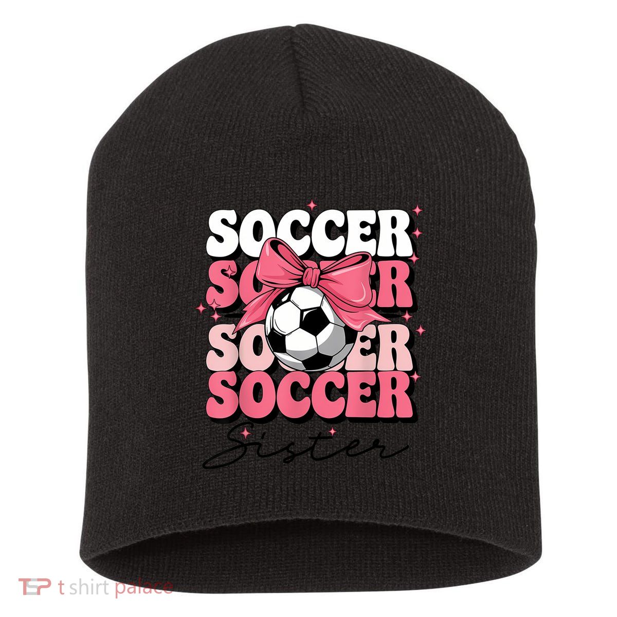 Groovy Soccer Sister Coquette Bow Soccer Short Acrylic Beanie