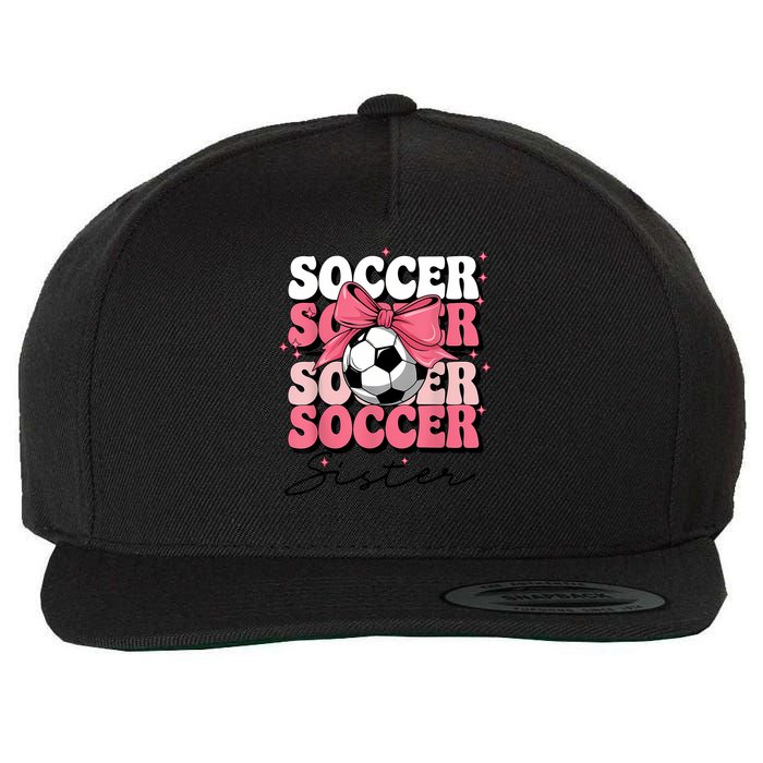 Groovy Soccer Sister Coquette Bow Soccer Wool Snapback Cap