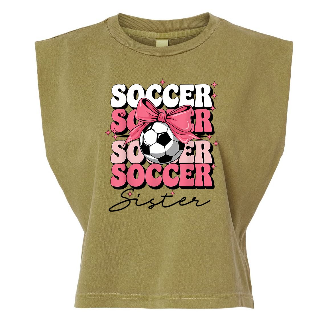 Groovy Soccer Sister Coquette Bow Soccer Garment-Dyed Women's Muscle Tee