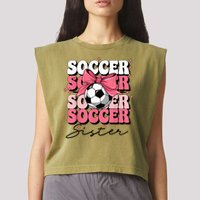 Groovy Soccer Sister Coquette Bow Soccer Garment-Dyed Women's Muscle Tee