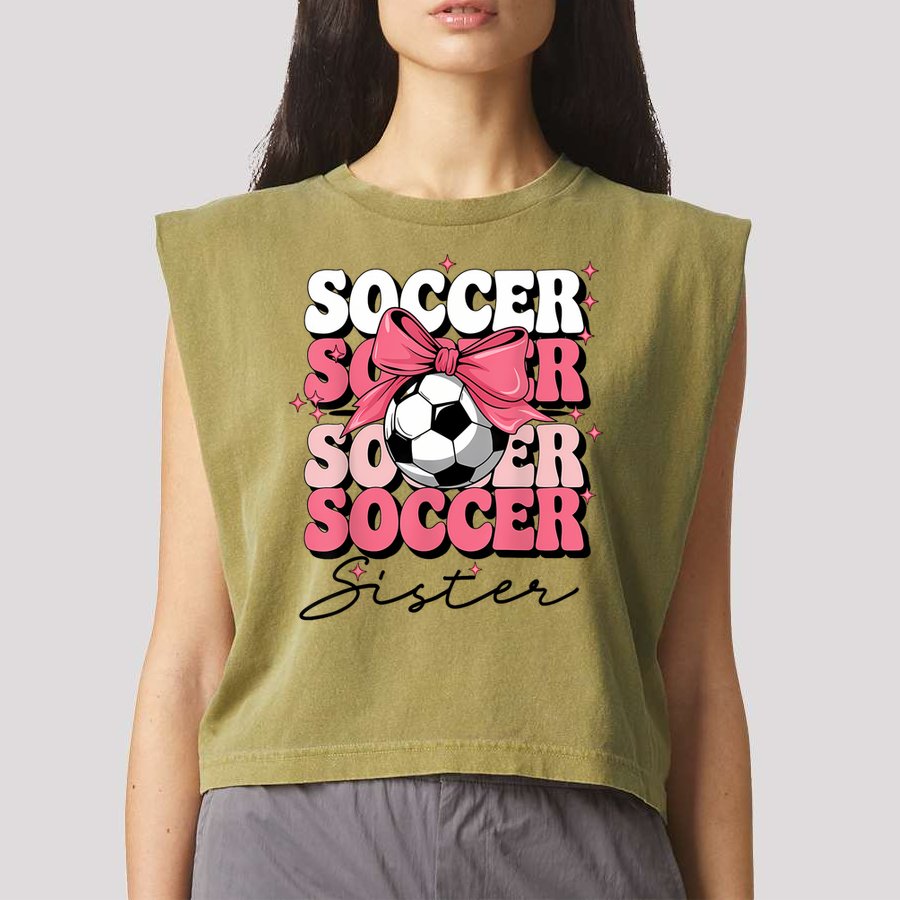 Groovy Soccer Sister Coquette Bow Soccer Garment-Dyed Women's Muscle Tee
