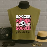 Groovy Soccer Sister Coquette Bow Soccer Garment-Dyed Women's Muscle Tee