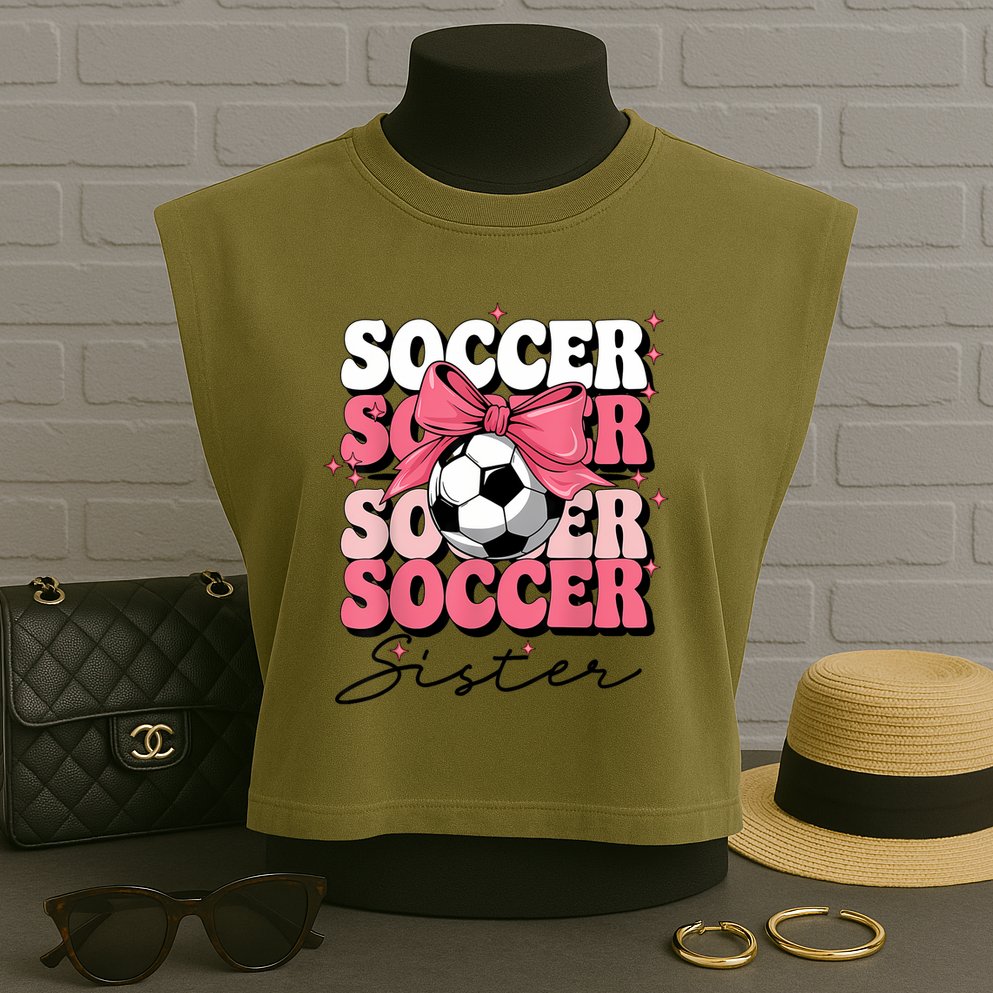 Groovy Soccer Sister Coquette Bow Soccer Garment-Dyed Women's Muscle Tee